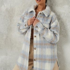 Missguided Blue Brushed Plaid Shacket